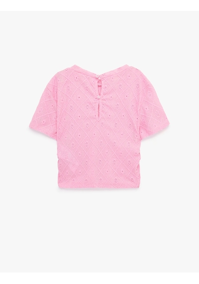 Koton Bisiklet Yaka Kısa Kollu Brodeli Bluz Pembe 6skg60119ak Gül