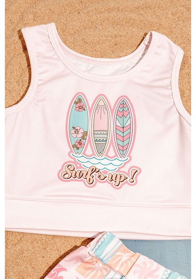 Beniizle Desenli Kız Çocuk Bikini Takım Tozpembe