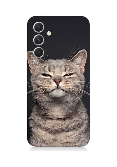 Samsung Galaxy A14 Uyumlu Gri Kedi Desenli Silikon Kılıf