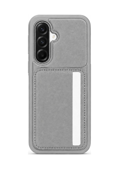 Cardx Samsung A57 Uyumlu Vegan Deri Kartlıklı Kamera Korumalı Kılıf Gri