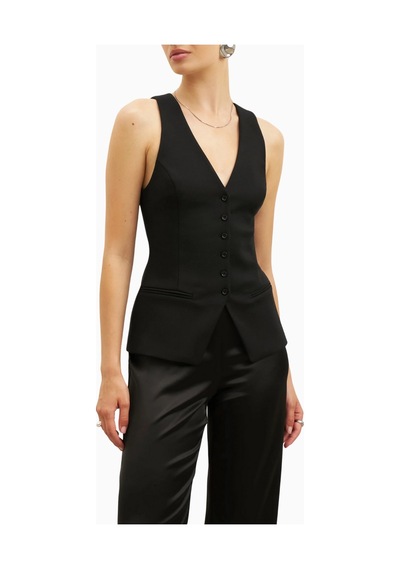 Because Of Alice Tailored V - Neck Hourglass Waistcoat V Yaka Kadın Yelek Siyah