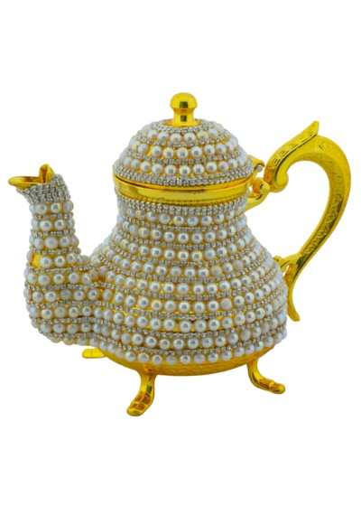 Arsal Dekoratif Inci Ve Parlak Taşlı Altın Renk Demlik 18cmx22cm Altın