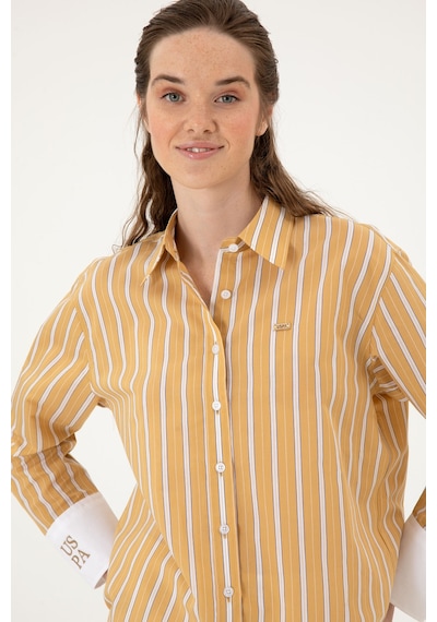 U.S. Polo Assn. Kadın Hardal Çizgili Uzun Kollu Gömlek 50316416-VR151