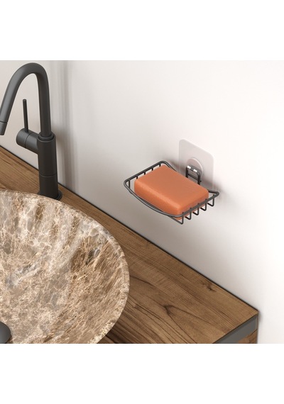 Teknotel Yapışkanlı Sabunluk Mat Siyah St165 Siyah