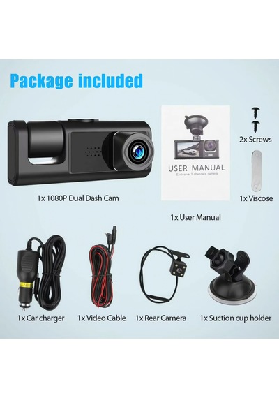 Araç İçi 3 Kameralı 1080p /2.0 İnç Lcd Ekranlı /gece Görüşlü /ger