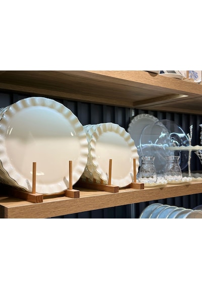 34 Parça Solid Krem Platin Yaldızlı 6 Kişilik Pasta Çay Servis İkram Takımı-3878 beyaz