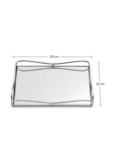 Gümüş Aynalı Dikdörtgen Tepsi, Metal, 30x20cm, Şık Sunum İçin Sofra Parçası Çok Renkli