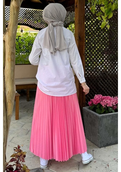 Rabia Şamlı Eliz Pembe Plise Etek Normal