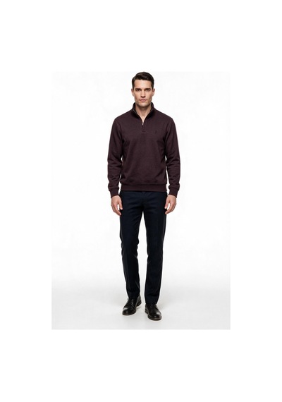 Legato Erkek Dik Yaka Yarım Fermuarlı Pamuk Karışımlı Uzun Kollu Sweatshirt Bordo