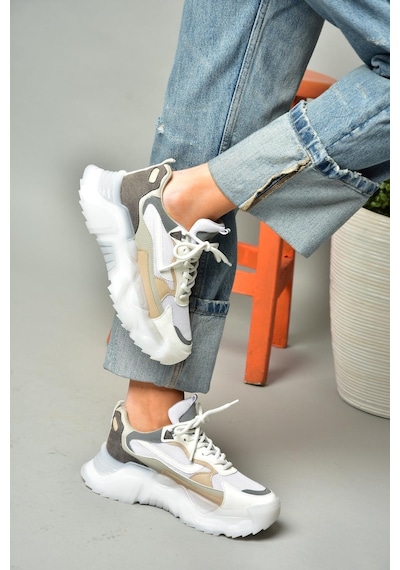 Fox Shoes S312612404 Beyaz Kumaş Kalın Tabanlı Spor Ayakkabı Sneakers Beyaz