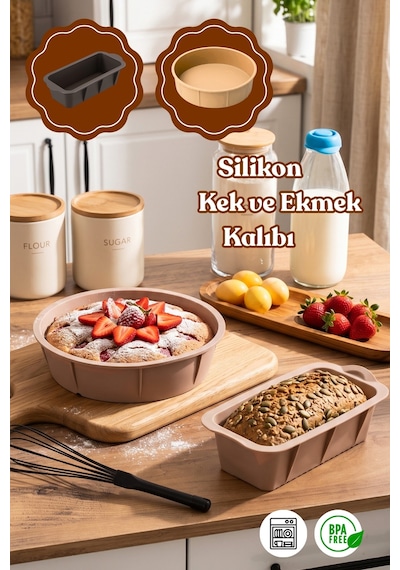 Porsima 2li Silikon Ekmek Kalıbı Kek Kalıbı Seti Krem