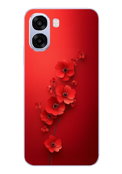Oppo A6t - A6x Uyumlu Kırmızı Kardelenler Baskılı Silikon Kılıf Renkli
