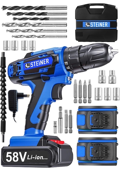 Steiner V-tech 58 V 5 Ah Darbeli Şarjlı Çift Akülü Vidalama Matkap Mavi