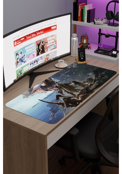 Monster Hunter: World Dikişli Kauçuk Oyuncu Mousepad V1 - 90x40 Xxl Gaming Mouse Pad