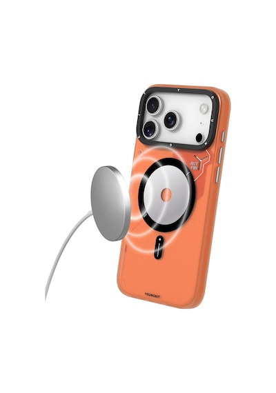 Apple Uyumlu iPhone 17 Pro Kılıf M-safe Şarj Özellikli Disk Desenli Youngkit Disc Battle Kapak Turuncu Turuncu