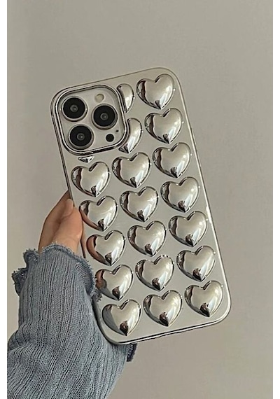 Apple Uyumlu iPhone 15 Pro Max Silver 3d Kalpli Telefon Kılıfı