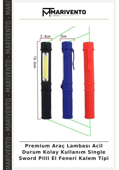Premium Araç Lambası Acil Durum Kolay Kullanım Single Sword Pilli El Feneri Kalem Tipi