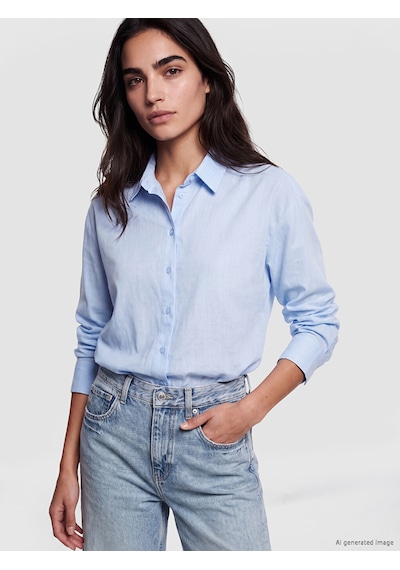 Lcw Vision Mavi Oversize Poplin Kadın Gömlek