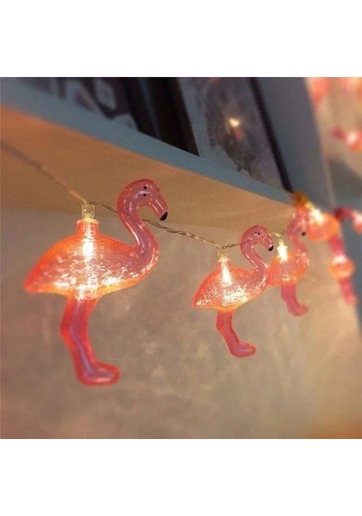 10lu Pilli Led Flamingo Dekoratif Işık Zinciri Aydınlatma 1,5 Mt 100w - Standart Kablo