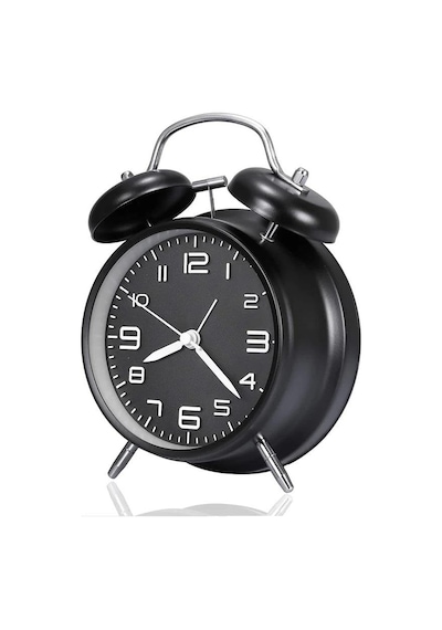 Ayrex Valkyrie Sessiz Akar Saniyeli 16cm Alarm Masa Çalar Saat Yüksek Zil Sesi Büyük Boy Siyah