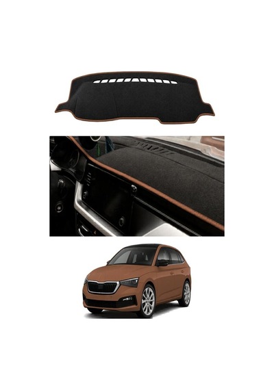 Skoda - Scala 2019+ Uyumlu Torpido Koruma Kılıfı - Kahverengi Şeritli