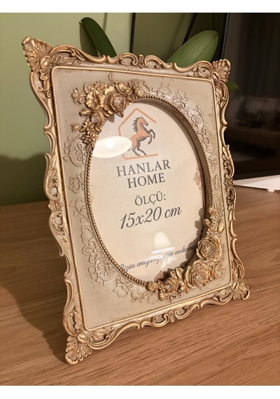 Güllü Barok Dikdörtgen Fotoğraf Çerçevesi Vizon & Eskitme Altın 15x20 Cm