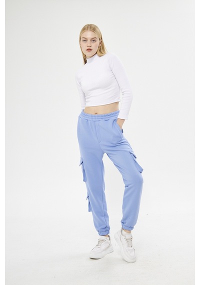 Unisex Regular Cepli Kargo Pantolon - Eşofman Altı Mavi