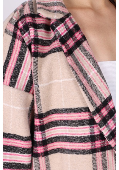 Armonika Kadın Açık Bej Erkek Yaka Yanları Yırtmaçlı Oversize Ceket Arm-26k001009