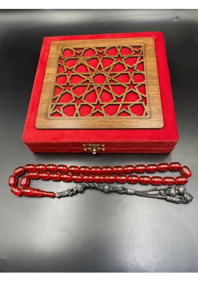 1000 Ayar Trabzon Kazaz Püsküllü Ateş Kehribar Tespih 8x12 Mm Gümüş
