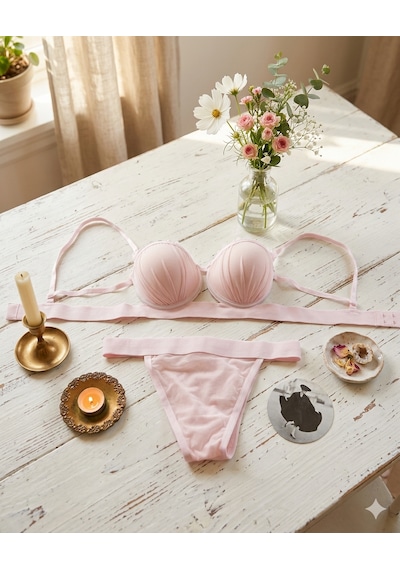 Trend Dokunuş Kadın Açık Pembe İstiridye Model Saten Şeritli Tül Detaylı Dolgulu Sütyen Külot İç Çamaşırı Takımı Trend Dokunuş Kadın Açık Pembe İstiridye Model Saten Şeritli Tül Detaylı Dolgulu Sütyen Külot İç Çamaşırı Takımı