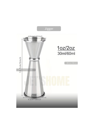 Jet's Home Jigger Çift Taraflı Bar Ölçeği Paslanmaz Kokteyl Ölçeği Barmen Ölçü Kabı Çelik 30/60 Cc
