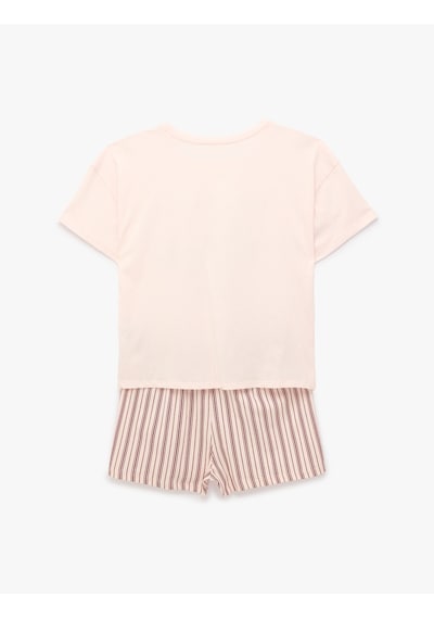 Koton Pamuklu Baskılı Kısa Kollu Şortlu Pijama Takımı Pembe 6slk40213mk Gül