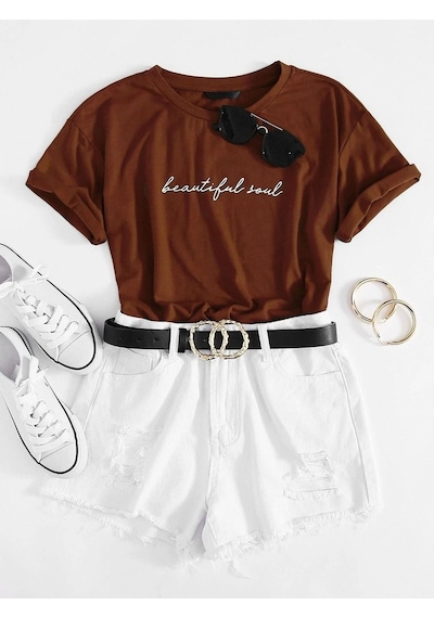 Flood Of Style Kadın Kahverengi Beautiful Soul Baskılı Oversize