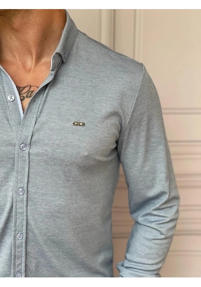 Modefendi Slimfit Merserize Pamuk Uzun Kollu Gömlek Mavi