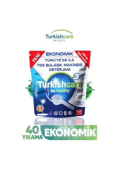 Turkishcare Ekonomik Hepsi Bir Arada Bulaşık Makinesi Tablet Deterjanı Toz 40 Yıkama