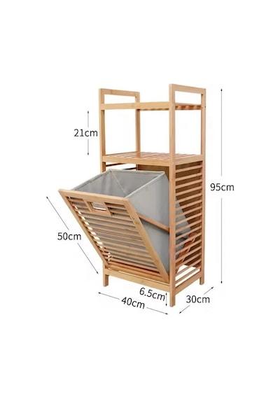 Bambu 2 Raflı Kirli Sepeti Çok Amaçlı Banyo Düzenleyici Organizer Ahşap