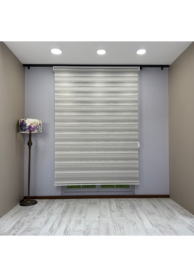 Viola Serisi Gri Keten Dokulu Modern Zebra Stor Perde