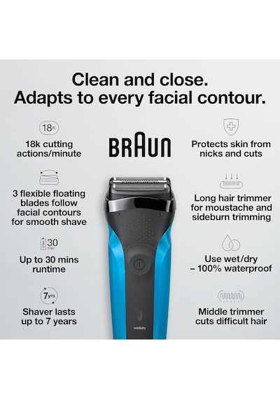 Braun Series 3 310s Şarj Edilebilir Islak&kuru Elektrikli Tıraş Makinesi, Mavi
