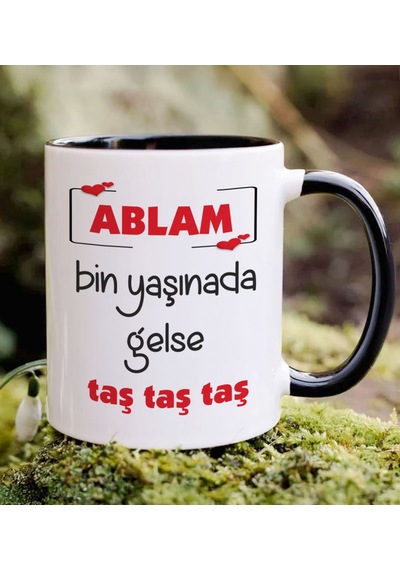 Bk Gift Ablam Bin Yaşınada Gelse Taş Tasarımlı Siyah Kupa Bardak, Doğum Günü Hediye Kobitmeyencom34928 Bk Gift Renkli
