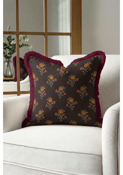Çiçek Vintage Floral Saçaklı Yastık Kılıfı - Botanik Bohem Kahverengi Bordo Püsküllü Kırlent Kılıfı Sessiz Vadi Lime Çiçek Vintage Floral Saçaklı Yastık Kılıfı - Botanik Bohem Kahverengi Bordo Püsküllü Kırlent Kılıfı Sessiz Vadi Lime