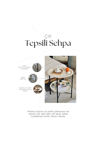Katlanır Metal Çift Tepsili Sehpa Galvaniz + Dkp Profil, Elektrostatik Toz Boyalı, Modern Tasarım Diğer