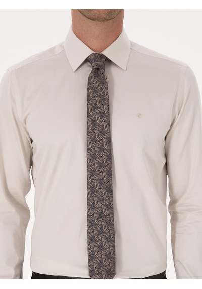 Cacharel Bej Slim Fit %100 Pamuk Klasik Gömlek
