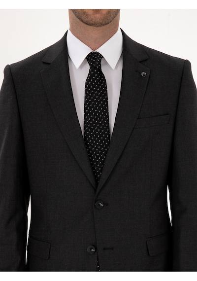 Cacharel Füme Slim Fit Mikro Desenli Yün Karışımlı Takım Elbise Gri