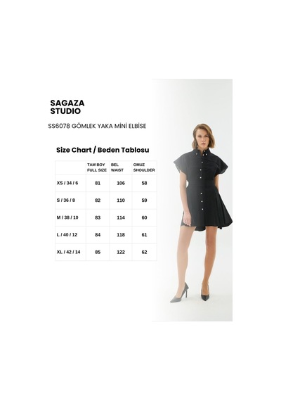 Sagaza Studio Ss6078 Gömlek Dantel Detaylı Mini Elbise Siyah