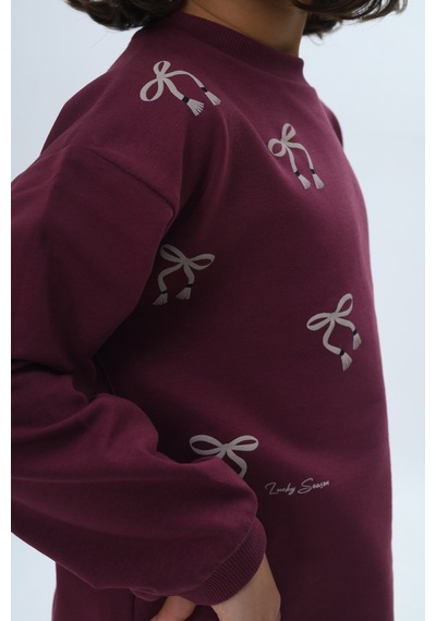 Toontoy Kız Çocuk Fiyonk Kabaran Baskılı Sweatshirt Mor