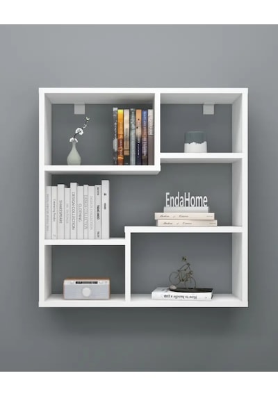Reyo Enda Home Myra09 5 Bölmeli Modern Duvar Rafı, Mutfak Rafı Mat Beyaz Beyaz