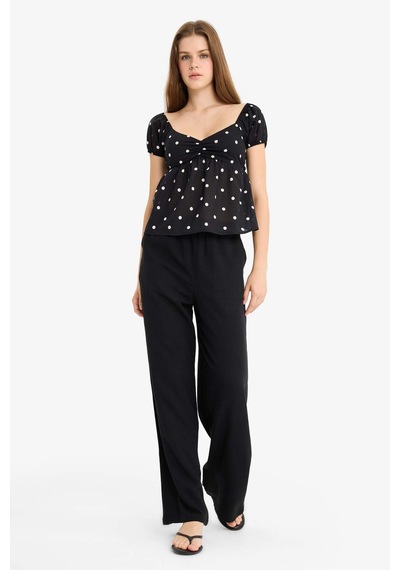 Defacto Wide Leg Cepli Yüksek Bel Standart Boy Keten Karışımlı Pantolon F5024ax25aubk27 Siyah