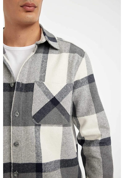 DeFacto Regular Fit Polo Yaka Kareli Oduncu Flanel Uzun Kollu Gömlek A5553AX24AUGR210