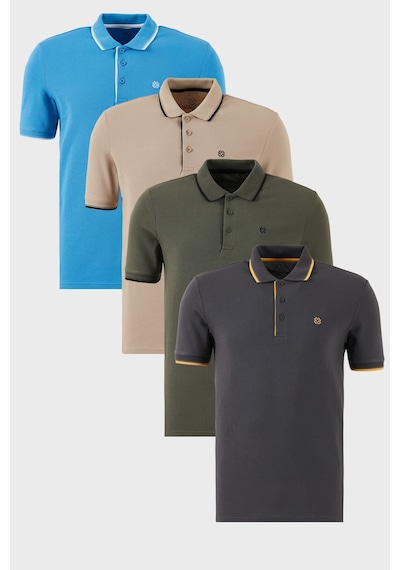 Buratti Pamuklu Slim Fit Şerit Detaylı Düğmeli Polo Yaka 4'Lü Paket Erkek T Shirt 5902118S4 Antrasit-Haki-Koyu Mavi-Vizon