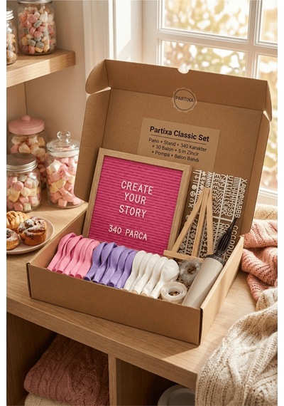 Tatlı Temalı Doğum Günü Süsleme Classic Set Pembe Keçe Yazı Panosu Standlı Pompa Balon Zincirli 1 - 12 Yaş